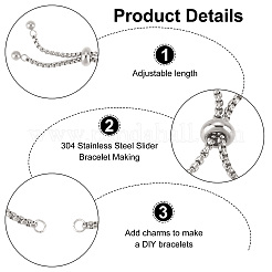 10Pcs Adjustable 304 Stainless Steel Slider Bracelet/Bolo Bracelets Making&nbsp;STAS-BBC0001-63P