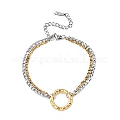 Two Tone 304 Stainless Steel Curb Chain Double Layers Bracelets&nbsp;BJEW-P396-01B-A
