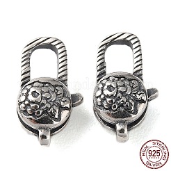 タイスターリングシルバーカニカン925個  花  スタンプ925個付き  アンティークシルバー  15x8x5.5mm  穴：1.4mm&nbsp;STER-D003-38AS