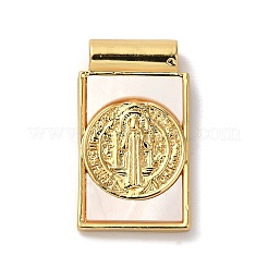 Rack Plating Religion Brass Pave Shell Rectangle Pendants&nbsp;KK-K345-14G