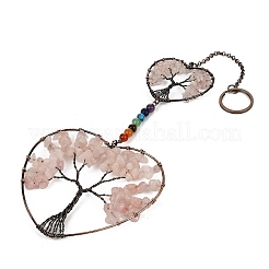 7 Chakra Heart Tree of Life Brass & Natural & Synthetic Gemstone Beads Hanging Ornament&nbsp;G-H359-01R-02