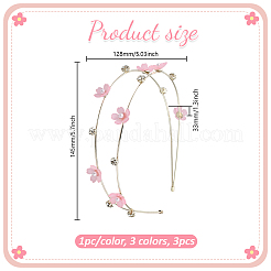 3個 3色 亜鉛合金 & ABSプラスチック & ラインストーン ヘアバンド 女性 女の子用  花  ゴールドカラー  ミックスカラー  145x128x33mm  1pc /カラー&nbsp;PHAR-GO0001-07