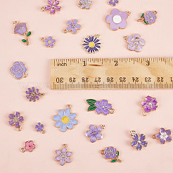 48個24スタイルアロイエナメルチャーム  花  プラム  8~24.5x12~23x1~4mm  穴：1.4~2mm  2個/スタイル&nbsp;ENAM-DR0001-09