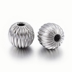 変色しにくい304ステンレススチール製波形ビーズ  ラウンド  ステンレス鋼色  8mm  穴：2mm&nbsp;LS-STAS-P218-24-8mm