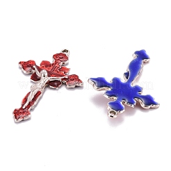 合金エナメルチャーム  鉛フリー＆カドミウムフリー  イエスと交差  アンティークシルバー  レッド  47.5x31x5.5mm  穴：2mm&nbsp;ENAM-I048-01AS