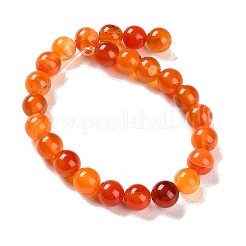 天然石縞瑪瑙/バンデットアゲートビーズ連売り  染め  ラウンド  レッドオレンジ  8mm  穴：1.2mm  約24個/連  7.48''（19センチメートル）&nbsp;G-Z060-A01-B17