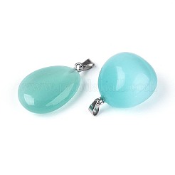 キャッツアイペンダント  ナゲットチャーム  201ステンレススチールスナップオンベイル付き  ステンレス鋼色  ミディアムターコイズ  24~37x15~24x7~20mm  穴：6x2.5mm&nbsp;G-N360-07P-06