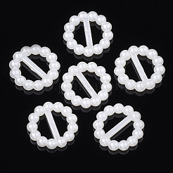 ABSプラスチック模造パールビーズバックル  フラットラウンド  乳白色  15x3mm  穴：3.5x8mm&nbsp;OACR-S020-34