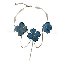 Plastic Glass Trip Flower Bib Necklaces with Alloy Chain Tassel for Women&nbsp;WGFB142-01