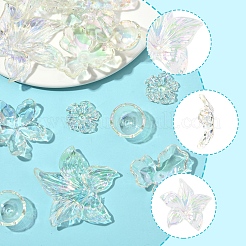 20個 5スタイル UVメッキアクリルビーズキャップ  虹色の  花  カラフル  22~51x21~52.5x5.5~12.5mm  穴：1~1.6mm  4個/スタイル&nbsp;TACR-FS0001-60