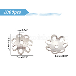 304ステンレススチールビーズキャップ1000個  マルチ花弁  花  ステンレス鋼色  7x7.5x1.5mm  穴：1mm&nbsp;STAS-DC0012-14
