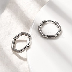 201 ステンレススチールフープピアス  316サージカルステンレススチールピン付き  ステンレス鋼色  六角  17x19x2.5mm&nbsp;EJEW-Z137-02P-04