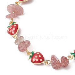 Natural Strawberry Quartz Chip Beads & Brass Enamel Link Chains Bracelets for Women&nbsp;BJEW-JB13149