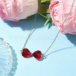 耐火レンガの蝶結びガラスペンダントネックレス  304ステンレススチールアズキチェーンネックレス女性用  ステンレス鋼色  16.14インチ（41cm）&nbsp;NJEW-TA00151