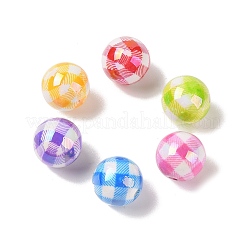 メッキカラーアクリルビーズ10個  ストレートホールカラーストライプチェックラウンド  ミックスカラー  15x15mm  穴：3mm&nbsp;OACR-S146-04