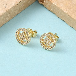 Round Brass Micro Pave Clear Cubic Zirconia Stud Earrings&nbsp;LS-EJEW-Z144-02G