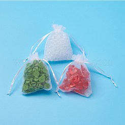 オーガンジーバッグ巾着袋  ポプリ用オーガンジーポーチ  結婚披露宴のクリスマスのお菓子袋のためのジュエリーギフトメッシュポーチ  ポプリ用オーガンジーポーチ  高密度  長方形  ホワイト  9x7cm&nbsp;LS-X-OP-T001-7x9-06