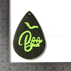 ハロウィンのイミテーションレザーペンダント  黒と緑と黄色  バット  55.5x37x2mm  穴：1.6mm&nbsp;FIND-K017-04D-07
