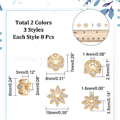 24Pcs 6 Styles Brass Clear Cubic Zirconia Spacer Beads&nbsp;KK-CA0003-63