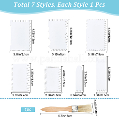 PPプラスチックスパチュラセット1セット  調理器具作成ツール  フリルと1本の毛のペイントブラシが付いた長方形  ホワイト  95~121x24~81x1mm&nbsp;DIY-GF0005-26