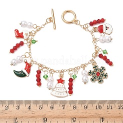 クリスマス合金エナメルチャームブレスレット  女性用合金アズキチェーンブレスレット  ラインストーン＆プラスチック付き  ライトゴールド  7-1/8インチ（18cm）&nbsp;BJEW-H634-01A-KCG