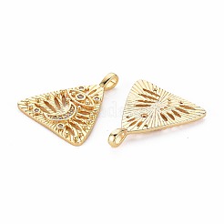 真鍮マイクロパヴェクリアキュービックジルコニアペンダント  ニッケルフリー  月と三角  18KGP本金メッキ  23x19x2mm  穴：3x1.5mm&nbsp;KK-S356-696