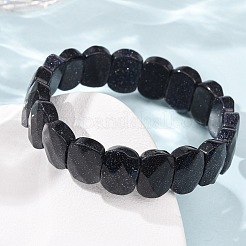ユニセックスの合成ブルーゴールドストーンビーズストレッチブレスレット  オーバル  ビーズ：14x10x5mm  内径：2.17インチ（5.5cm）&nbsp;G-K303-01B