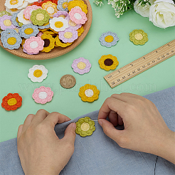 64個 8色の花柄ポリエステル製衣類アクセサリー  DIY縫製工芸品の装飾品  ミックスカラー  31x35x2.5mm  8個/カラー&nbsp;DIY-FG0008-54