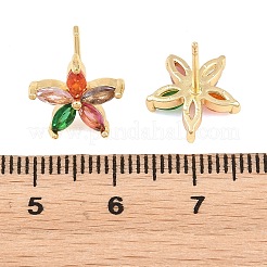 真鍮製 マイクロパヴェ キュービックジルコニア スタッドピアス 女性用  花  カドミウムフリー＆鉛フリー  長持ちメッキ  ラックめっき  18KGP本金メッキ  カラフル  11.5x12mm&nbsp;KK-A305-05G-09
