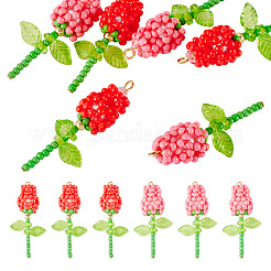 8Pcs 2 Colors Glass Seed Beaded Rose Pendants&nbsp;PALLOY-TA00352