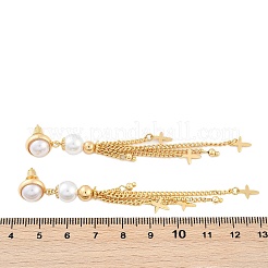 Brass ABS Plastic Pearl Tassel Stud Earrings&nbsp;EJEW-U040-15G