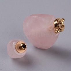 ティアドロップナチュラルローズクォーツ香水ボトルペンダント  304ステンレススチール製金具付き  多面カット  ゴールドカラー  26~26.5x17x8~8.5mm  穴：1.4mm  容量：約2ml（0.06液量オンス）&nbsp;G-H241-02B-G