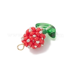 ガラスシードビーズの花のつぼみペンダント  304ステンレススチールループとガラスパールラウンドビーズ付き  レッド  29x14x13mm  穴：3.5x2.5mm&nbsp;PALLOY-MZ00760-01