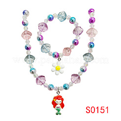 Plastic Beaded Pendant Necklace & Beaded Charm Bracelet&nbsp;FS-WG6D3EF-09