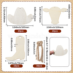 30Pcs 3 Styles Cowboy Boy Theme Unfinished Wood Pendants&nbsp;WOOD-SP0001-47