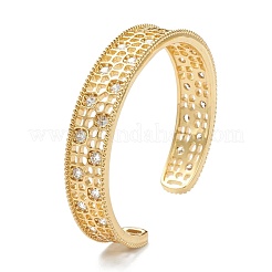 Brass Micro Pave Clear Cubic Zirconia Cuff Bangles&nbsp;BJEW-A116-05G