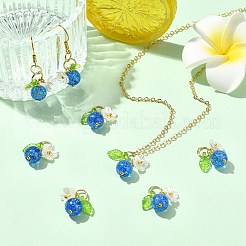 ガラスとABSプラスチック製の模造真珠の花のペンダント50個  真鍮パーツ  ゴールドカラー  ブルー  17mm&nbsp;PALLOY-CJ00185