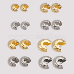200個8スタイル304ステンレススチールクリンプビーズカバー  本金メッキ&ステンレススチールカラー  4~8x3.5~7x2.5~4mm  25個/スタイル&nbsp;STAS-BBC0007-15