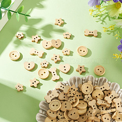 100Pcs 5 Styles Wooden Buttons&nbsp;BUTT-TA0001-46