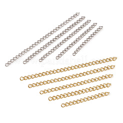 304ステンレススチールチェーンエクステンダー  カーブチェーン  ツイストチェーン  ゴールデン·ステンレス鋼色  40~80mm  リンク：4x2x1mm  100個/箱&nbsp;STAS-CD0001-03
