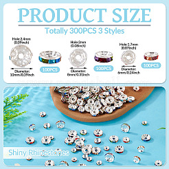 300Pcs 3 Styles Rondelle Brass Rhinestone Spacer Beads&nbsp;RB-TA0001-33P