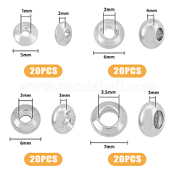 80個 4サイズ 真鍮フラットラウンドスペーサービーズ  プラチナ  5~7x2~4mm  穴：1~3.5mm  20pcs /サイズ&nbsp;KK-FH0006-25