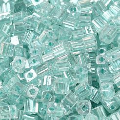 ガラスシードビーズ  透明な光沢のあるガラス  角穴  正方形  ミディアムターコイズ  4x4x4mm  穴：1.2mm  222個/ 20g&nbsp;X1-SEED-H002-F-1141