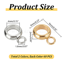 120個 2色 201ステンレススチールチューブベイル  ループベイル  リング保釈ビーズ  ミックスカラー  9x6x2mm  穴：1.8mm  内径：4mm  60個/カラー&nbsp;STAS-AR0002-24