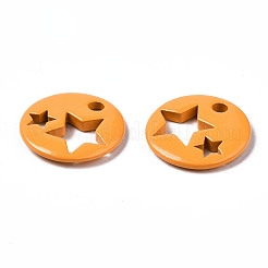 スプレープリント真鍮製チャーム  スターとフラットラウンド  ダークオレンジ  14.5x14.5x2.5mm  穴：2mm&nbsp;LS-KK-Q252-003G