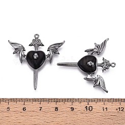合金エナメルとラインストーンのペンダント  ウィング＆ハート  ガンメタ色  ブラック  37~37.5x37x5mm  穴：1.4mm&nbsp;PALLOY-T094-01
