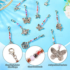 10Pcs Transparent Glass Round Bead & Tibetan Style Alloy Pendant Decoraton&nbsp;HJEW-TAC0067