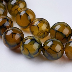 天然石ドラゴンアゲート瑪瑙ビーズ連売り  染め  ラウンド  オリーブ  10mm  穴：1mm  約38個/連  15.5インチ&nbsp;X-G-G515-10mm-02A