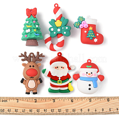 12 個 6 スタイルの PVC プラスチックビッグペンダント  クリスマステーマ  クリスマスの靴下 & キャンディケイン & 雪だるま & ツリー & ヘラジカ & お父さん  ミックスカラー  40~64.5x28.5~44x16~29mm  穴：2~3mm  2個/スタイル&nbsp;KY-FS0001-08