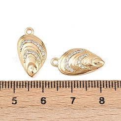 真鍮製マイクロパヴェキュービックジルコニアペンダント  シェル形状  18KGP本金メッキ  19x10x3mm  穴：1.6mm&nbsp;KK-K407-46D-G